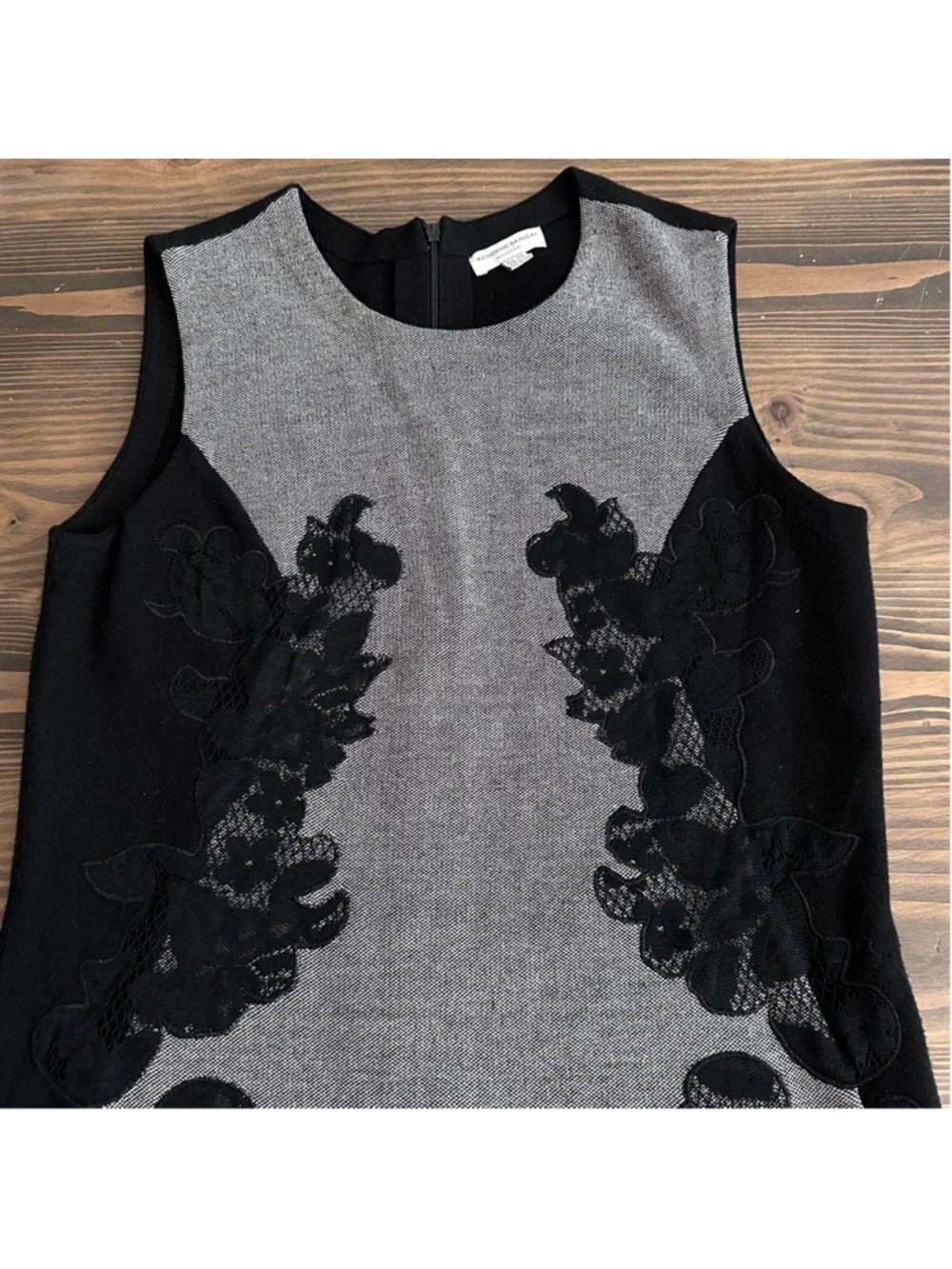 Katherine Barclay Black Gray Lace Dress L Sleeveless - Picture 4 of 11
